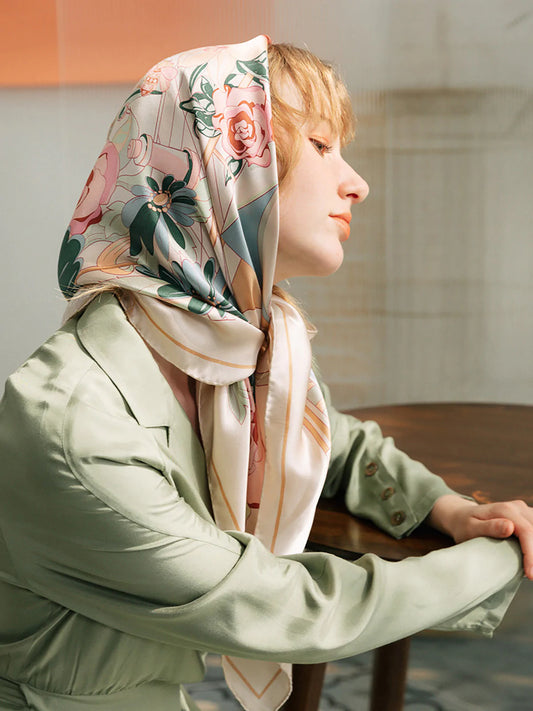 "Vintage Blooms" Large Silk Square Scarf