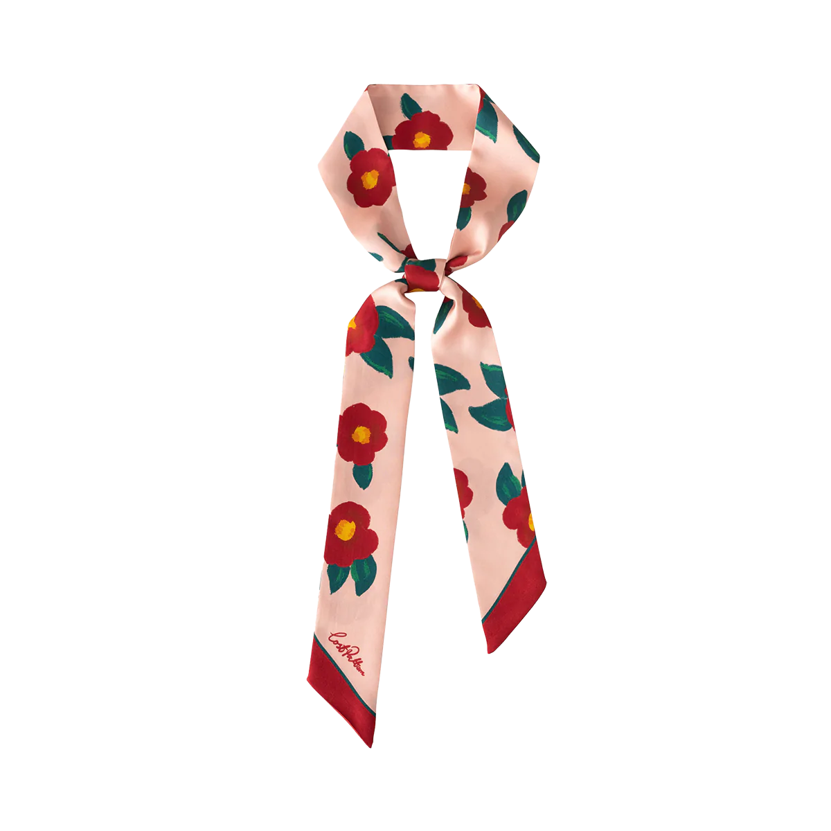 "Camellia" Silk Twilly Neck Bow - Red & Pink